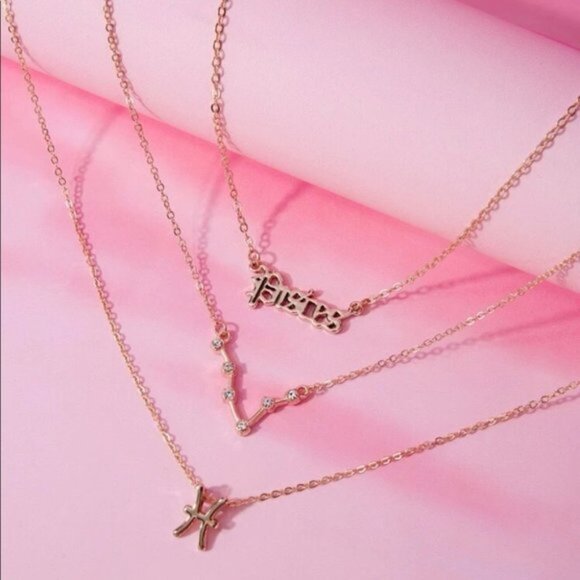 New Gold Pisces Zodiac Constellation Necklace Set of 3 - Picture 3 of 5